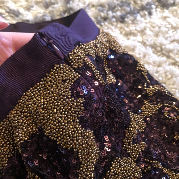 Club Monaco Gold/Burgundy Beaded Skirt Sz 2 - Picture 8 of 8